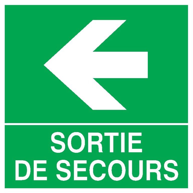 628414 - Signalisation sécurité travail - Sofop S.A.S - Sortie de secours flèche à gauche - 200 x 200 mm - PS-Choc_0