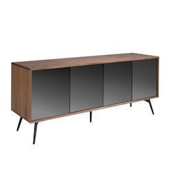 AC ANGEL CERDA Angel Cerdá Buffet en verre, noyer et acier noir à effet miroir 3061C 180 x 50 x 76 - marron Bois massif 8435631003380_0