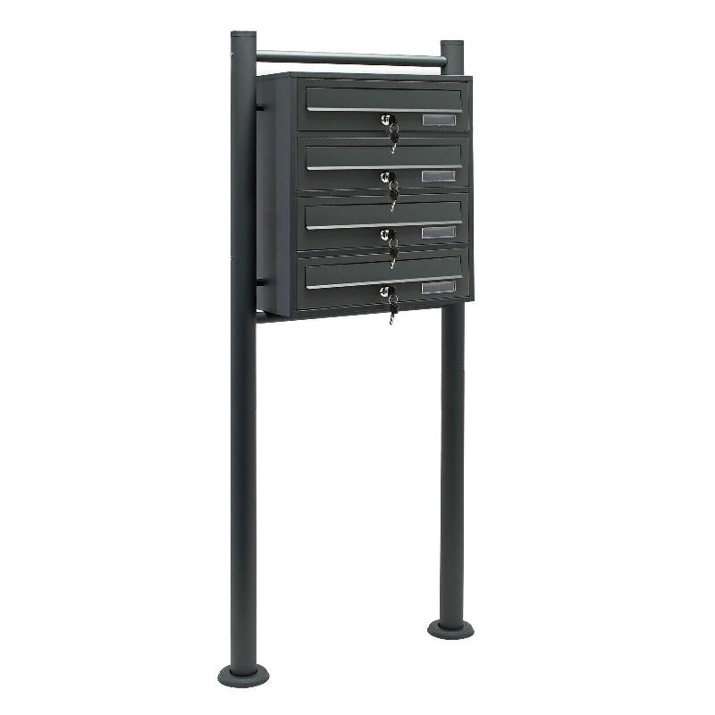 Bloc 4 boîtes aux lettres - 4 compartiments avec pied de support - acier galvanisé, anthracite, 47 x 38,5 x 27 cm - 16_0000032_0
