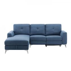 Canapé d'angle gauche relax électrique - 3 places - FRANKLIN - Tissu Bleu - coffre et port USB - L 260 x P 51 x H 90 cm AUCUNE - bleu 3666373863672_0
