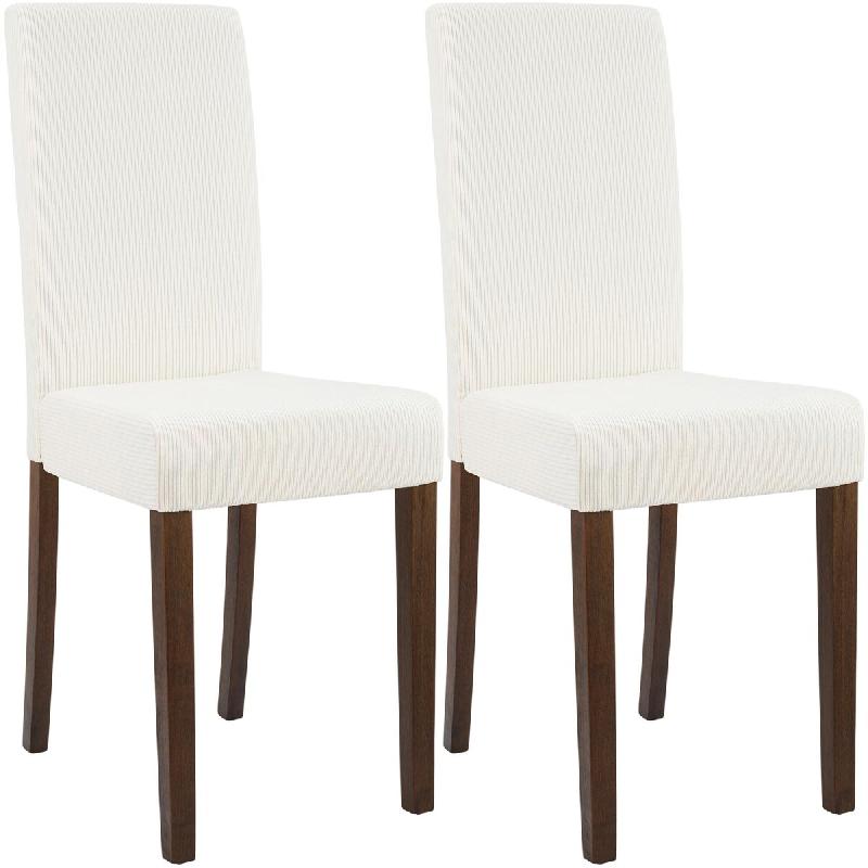 CLP Lot de 2 chaises de salle à manger Ina en velours côtelé Crème/Antique foncé - beige textile 327532_0
