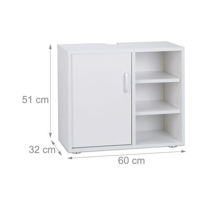 Meuble dessous de lavabo - 1 porte, 3 étagères ouvertes, encoche pour siphon - MDF blanc - 51x60x32 cm_0