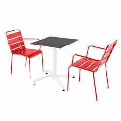 Oviala Business Ensemble table de terrasse stratifié noir et 2 fauteuils rouge - rouge métal 110760_0