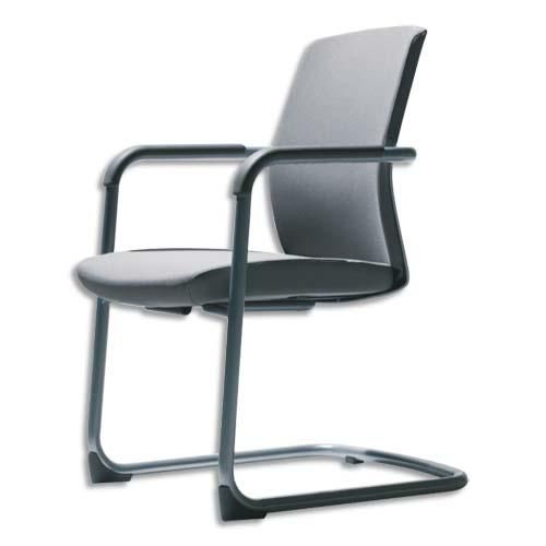 Mti international fauteuil visiteur blanc gris en tissu, piètement luge gris aluminium h86,8 x l59 cm_0