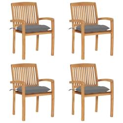 VidaXL Chaises De Jardin Empilables Avec Coussins Lot De 4 Teck Solide - gris 3073256_0