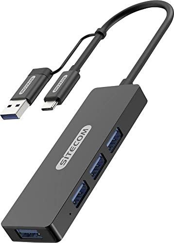 HUB USB COMBI SITECOM CN-414 4 PORTS AVEC FICHE MÂLE USB-C NOIR_0