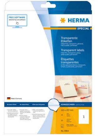 Étiquette en plastique transparente pour imprimantes jet d'encre - A4 210 x 297 mm - Référence 8964_0