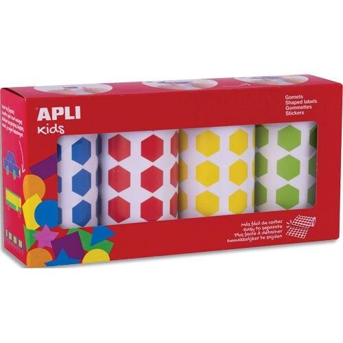 Apli Pack de 4 x 1770 gommettes hexagonales, diam. 20 mm, en rouleau, coloris assortis - 8410782191926_0