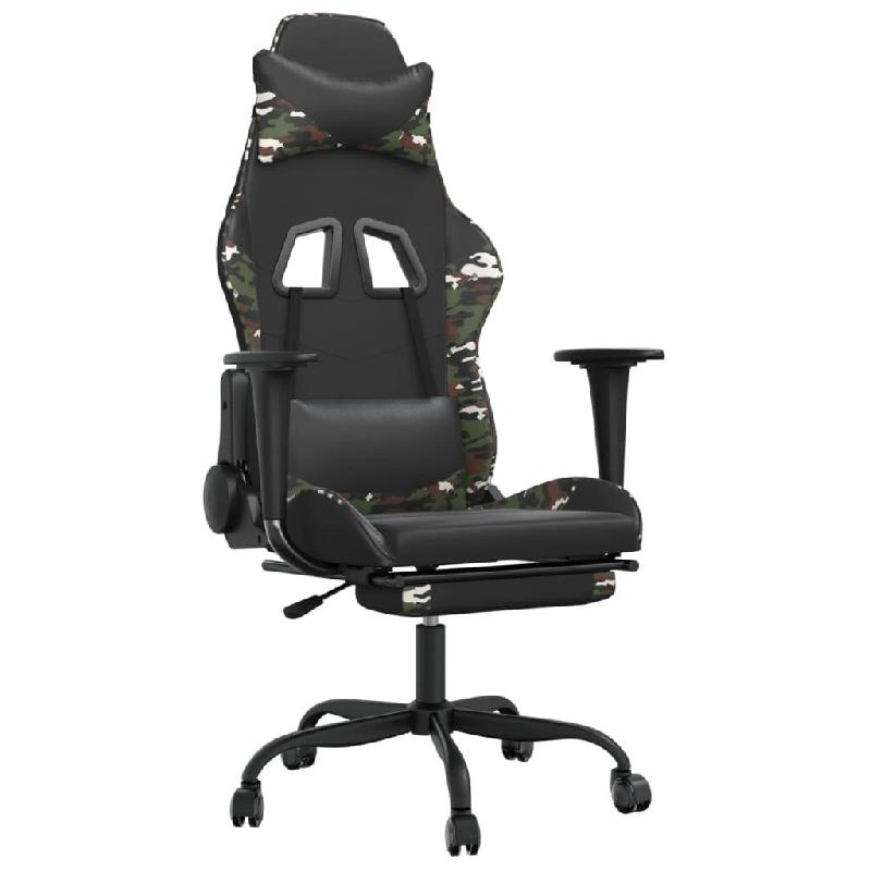 Décoshop26 - Fauteuil de bureau chaise gaming avec coussin lombaire repose-pied noir camouflage PVC multicolore DEC025946 - noir 3000255536641_0