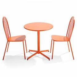 Oviala Business Ensemble table ronde et 2 chaises bistrot en métal orange - Oviala - orange acier 109504_0