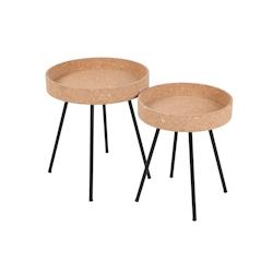 Möbilia Lot de 2 tables d'appoint | Plateau en MDF avec liège naturel | Pieds en acier noir | L 45 x P 45 x H 50 cm - multicolore 28020045_0