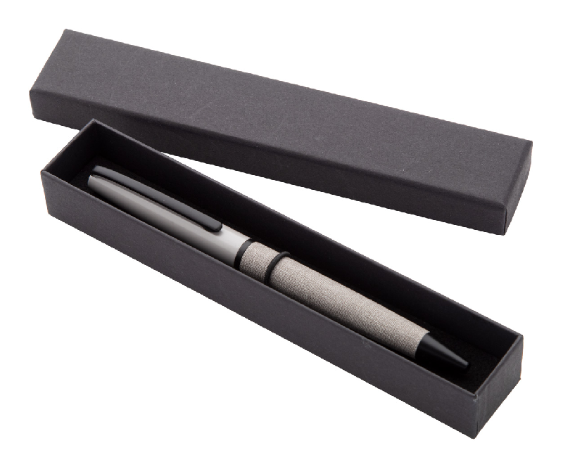 Stylo à bille twist en métal - Corps en PU gris - Avec boîte cadeau noire_0