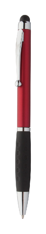 Stylo à bille en plastique - stylet avec grip caoutchouc - encre bleue - couleur rouge_0