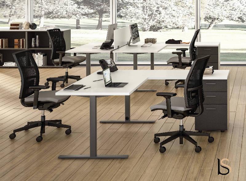 Bureau d'angle  Idea Tube avec caisson - Quadrifoglio. - Blanc, Orme, 160 x 180 cm_1