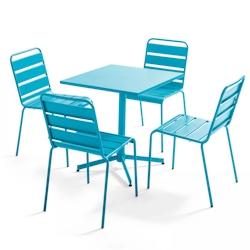 Oviala Business Ensemble table de jardin carrée et 4 chaises bleu - Oviala - bleu acier 107887_0