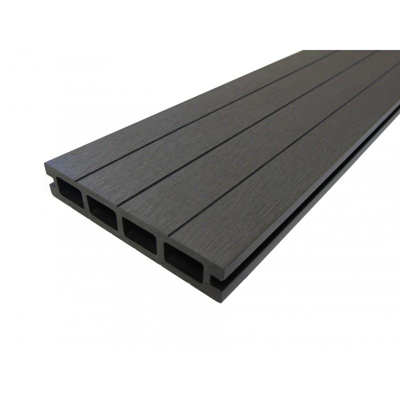 Lame terrasse bois composite alvéolaire Qualita - Gris carbone - 360 cm x 14 cm x 2,5 cm - Surface couverte 0,5 m² - Garantie 10 ans_0