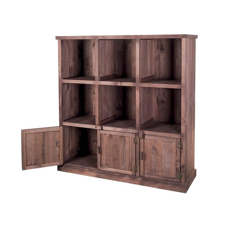 Meuble présentoir pin 6 cases 3 portes Madera - GRIS_0
