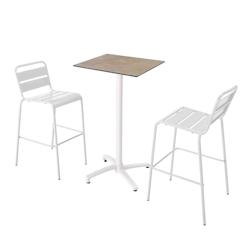 Oviala Business Ensemble table haute stratifié marbre beige et 2 chaises hautes blanc - blanc 110575_0