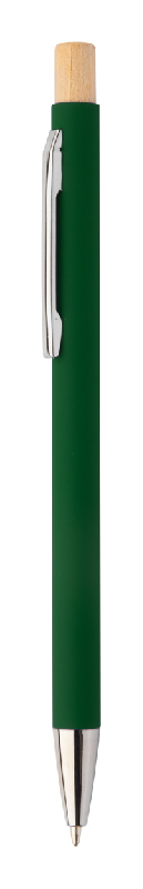 Stylo à bille en aluminium recyclé - finition caoutchoutée, bouton en bambou et détails chromés - gravure laser miroir_0
