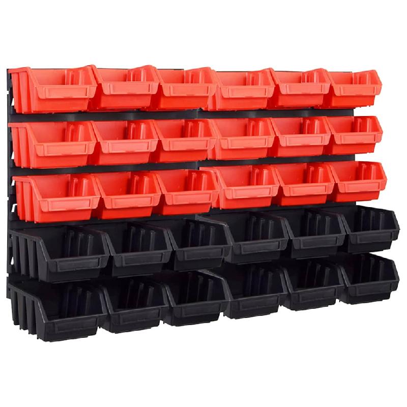 Vidaxl kit de bacs de stockage et panneaux muraux 32 pcs rouge et noir 146281_0