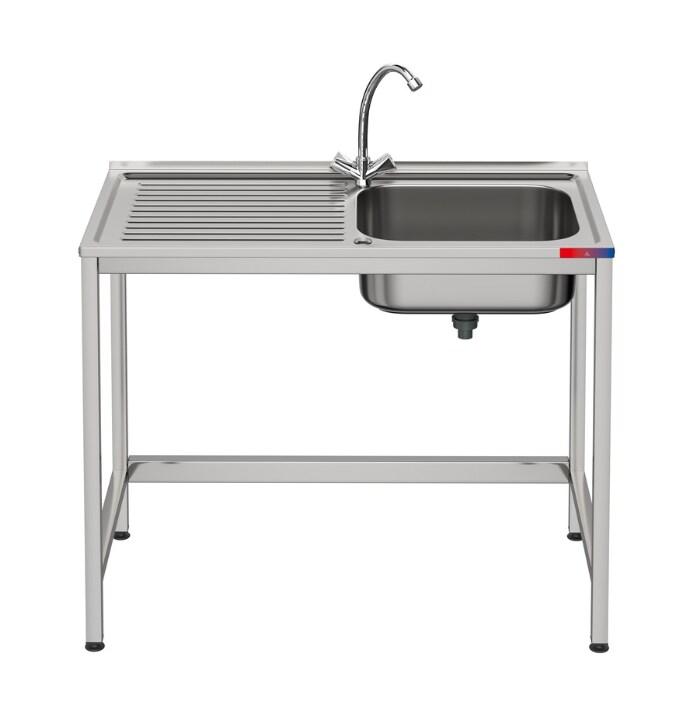 - Evier sous plan 1 cuve et 1 égouttoir et robinet industriel double égouttoir inox 800 x 500 x 850 mm - inox gf3201gf1_0