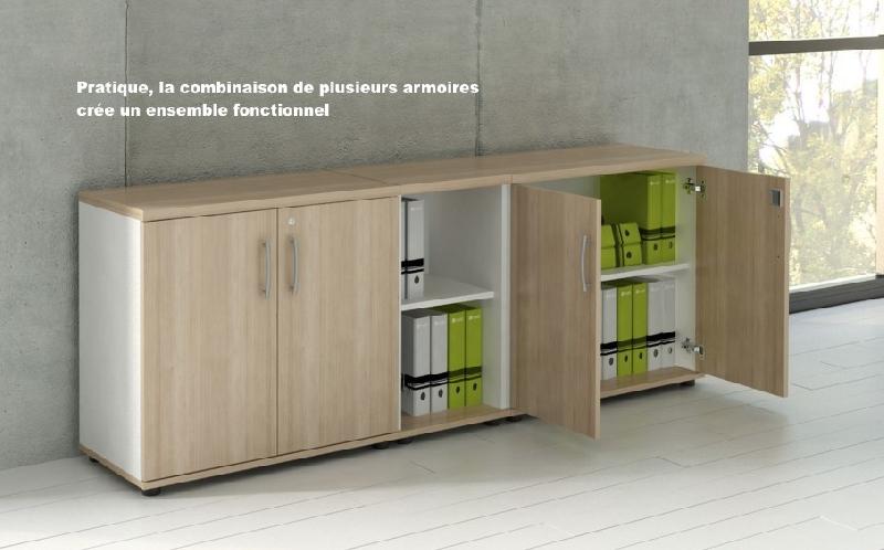 Armoire de bureau avec portes décor bois - MDD - Gris aluminium, Blanc pastel_0