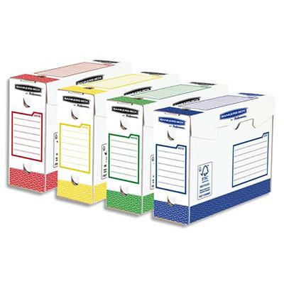 BOÎTES ARCHIVES HEAVY DUTY BANKERS BOX - DOS 10 CM - MONTAGE MANUEL - ASSORTIS BLEU/ROUGE/VERT/JAUNE - LOT DE 8