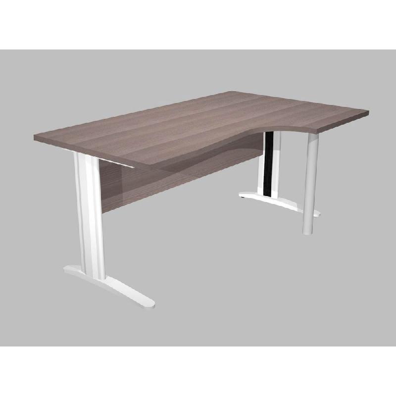 BUREAU COMPACT PRONTO METAL - RETOUR A DROITE L.160 X P.100 CM - PLATEAU CENDRE - PIEDS L ALUMINIUM