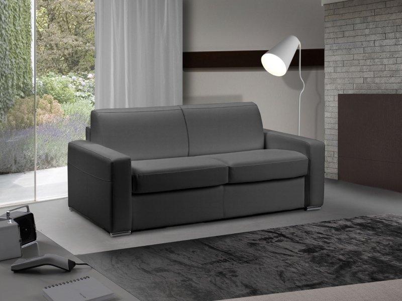 CANAPÉ LIT 2-3 PLACES MASTER CONVERTIBLE EXPRESS 120 CM CUIR GRIS GRAPHITE MATELAS 18 CM INCLUS_0