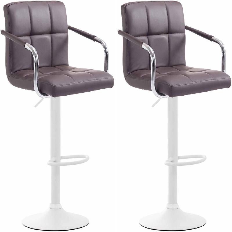 CLP Lot de 2 Tabourets de Bar Lucy  V2 en Similicuir Marron/Blanc - marron polyester 315825_0