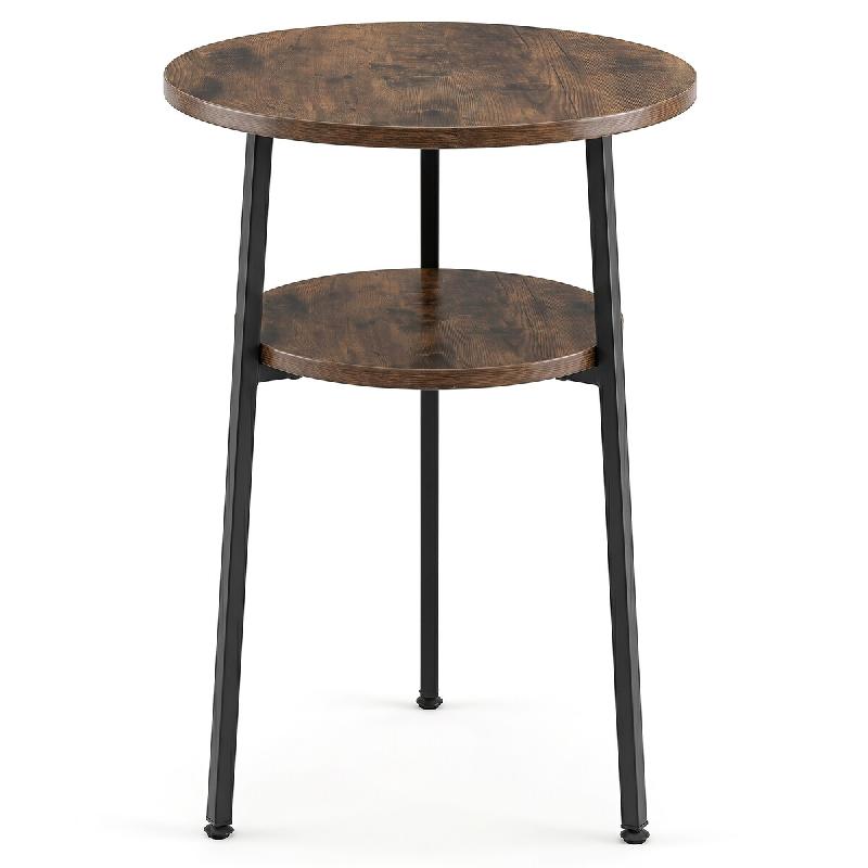 COSTWAY Table Ronde Ø39 cm 2 Niveaux, avec Cadre en Acier, pour Canapé et Café, Moderne - marron Bois manufacturé VH36405OR-4_0