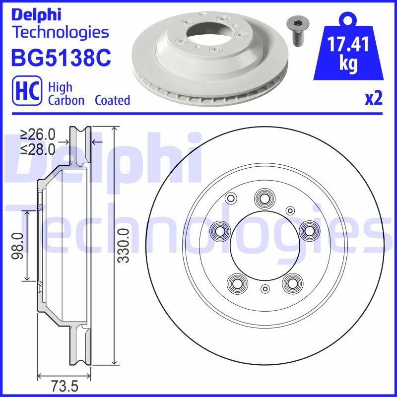 Disque de frein Delphi BG5138C - ventilé - conditionnement boîte de 2 - côté arrière_0