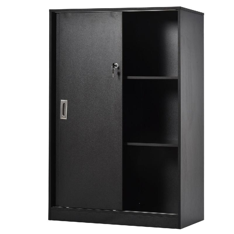 Helloshop26 - Armoire de bureau 2 portes coulissantes 80 x 40 x 120 cm sécurisée 2 étagères moderne épuré en panneau de particules 21_0002431 -_0