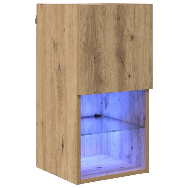Helloshop26 - Meuble TV mural moderne 30,5 x 30 x 60 cm avec éclairage LED ambiance cosy en bois d'ingénierie chêne artisanal 02_0052806 - Bois mas_0