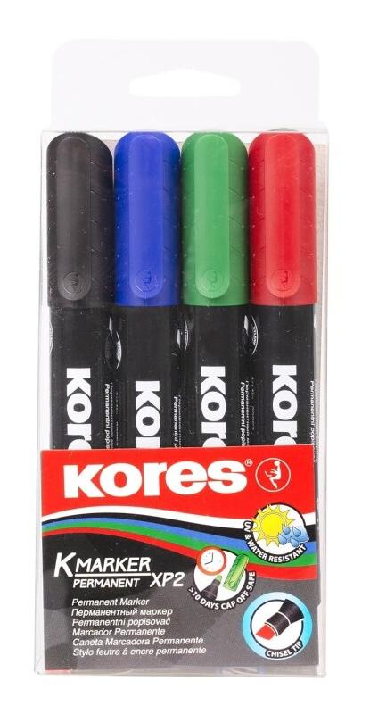 Kores Etui de 4 marqueurs permanents K-Marker XP2, pointe biseau, encre 4 coul. - 9023800209450_0
