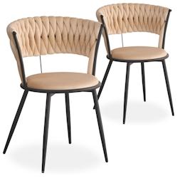 Lot de 2 chaises design au dossier arrondi style maillage Varadian Velours Gris et Métal Noir - beige 3327480074381_0