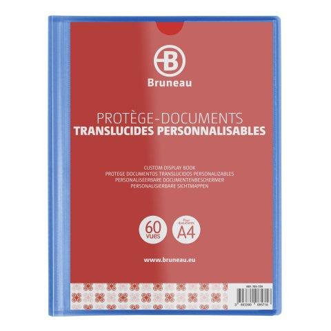 LOT DE 5 - PROTÈGE-DOCUMENTS BRUNEAU POLYPROPYLÈNE TRANSLUCIDE PERSONNALISABLE A4 30 POCHETTES - 60 VUES - BLEU