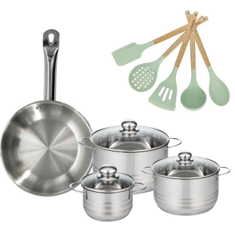 Lot Poêle 28cm et 3 Faitout 16/20/24cm Fackelmann Etherna avec 5 ustensiles - 3176239920024_0