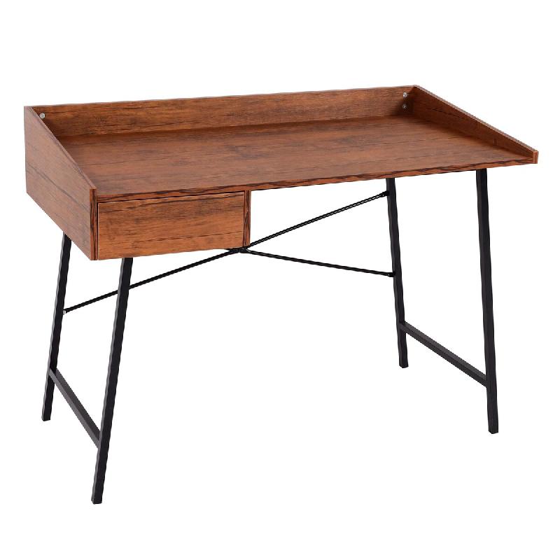 Mendler Bureau HWC-J97, bureau bureau informatique, tiroir structure 3D 98x114x60cm certifié MVG ~ brun - marron Bois massif 84811_0