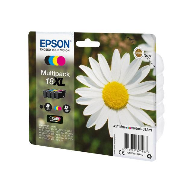 MULTIPACK 4 COULEURS 18XL EPSON C13T18164010 - NOIR 470 PAGES - COULEURS 450 PAGES