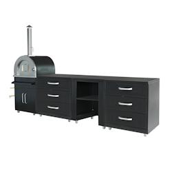 Oviala Business Cuisine d'extérieur 4 éléments avec four à pizza noir - noir acier 113408_0