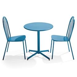 Oviala Business Ensemble table ronde et 2 chaises de terrasse en métal bleu pacific - Oviala - bleu acier 109509_0