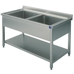 Plonge, 2 Bacs, Sur Piètement, Avec Étagère Inférieure, 1400X600 mm - Mastro - 7864909292897_0