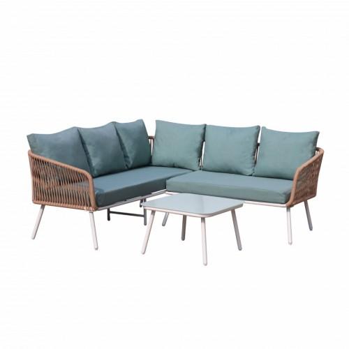 SALON DE JARDIN D'ANGLE CORDES ET ALU SANTORIN - MARRON ET TURQUOISE AVRIL PARIS