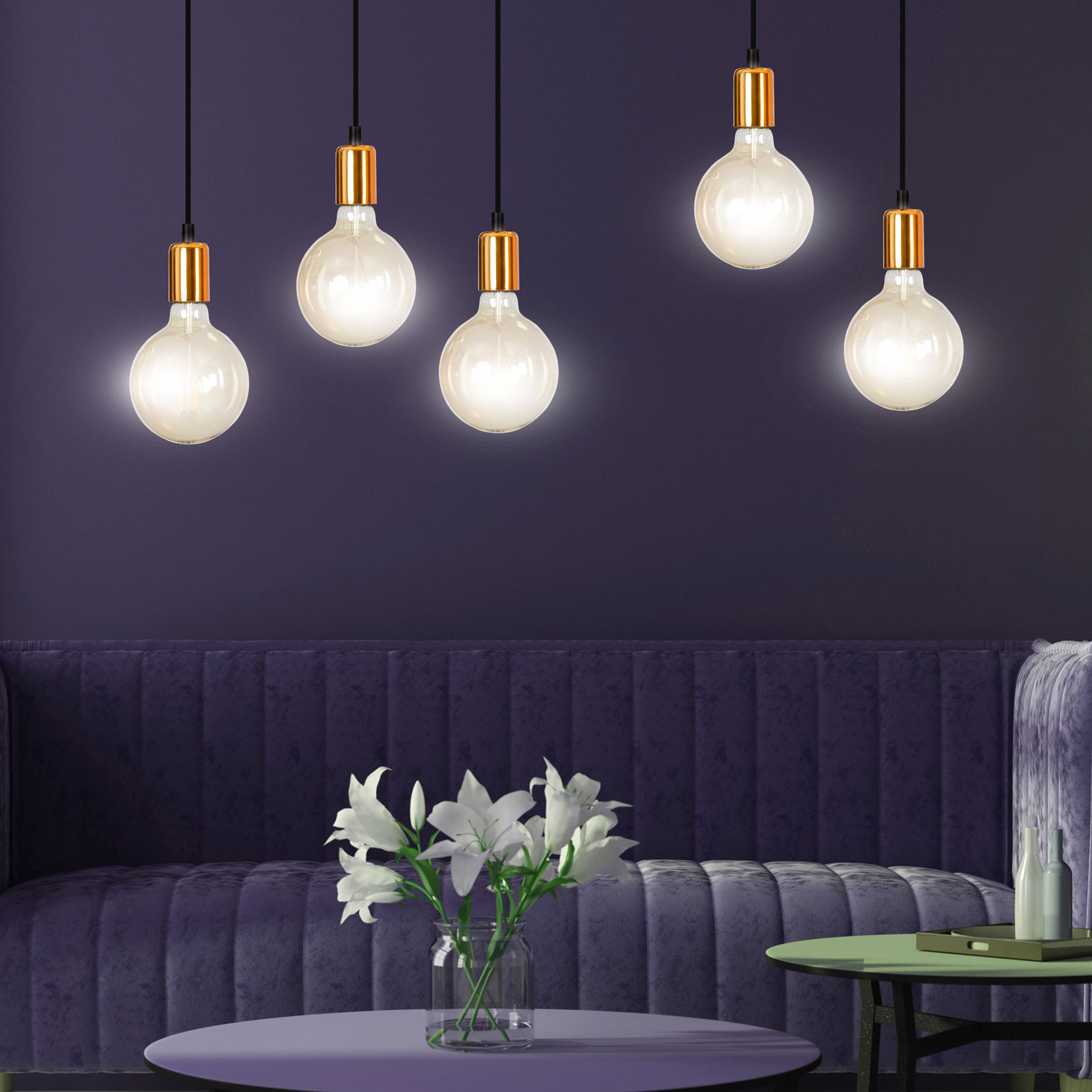 EMIBIG LIGHTING SUSPENSION SPARK 5 À 5 LAMPES, NOIRE-CUIVRÉE