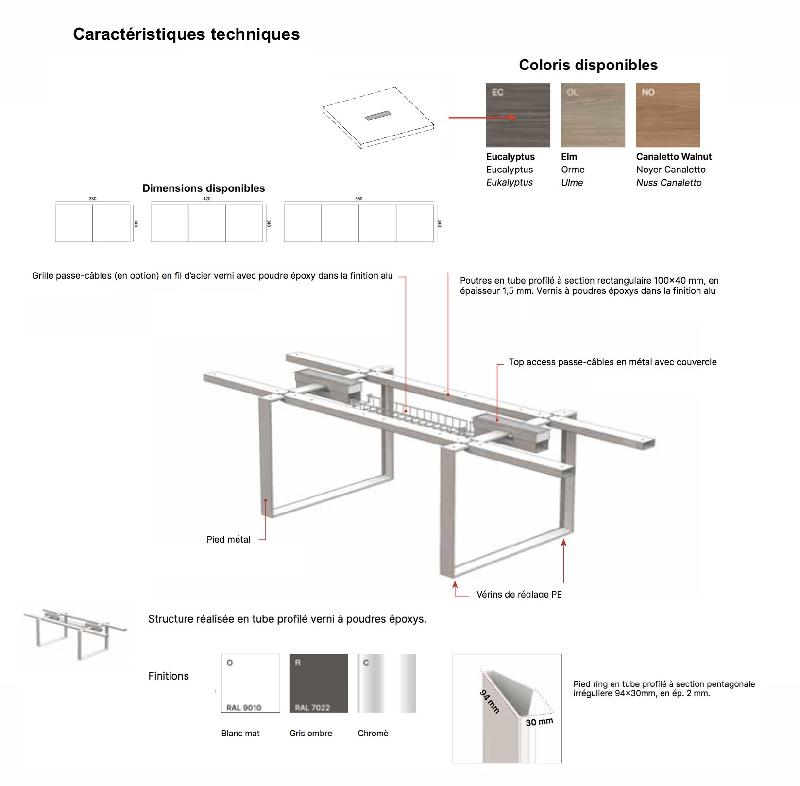 Table de conférence T45 - Quadrifoglio - 8 à 10 personnes - Pieds métal. - Blanc, 280_0