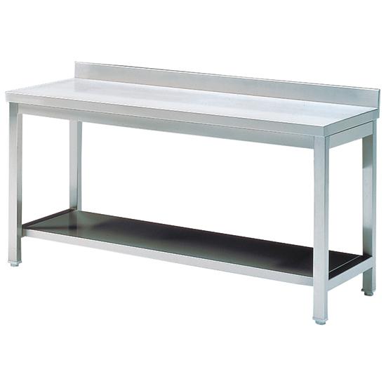 Table inox de travail avec étagère et dosseret, 1400x700 mm - HCA0030/G_0