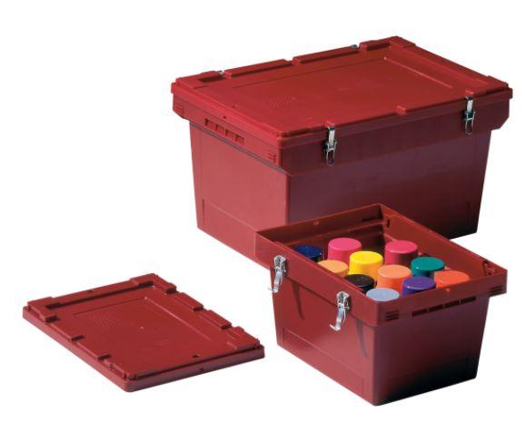Bac de distribution - Série MB - Substances dangereuses - Couvercle métallique à levier et crochet - Type MBSG64221CLIP - 38L - PP rouge pourpré_0