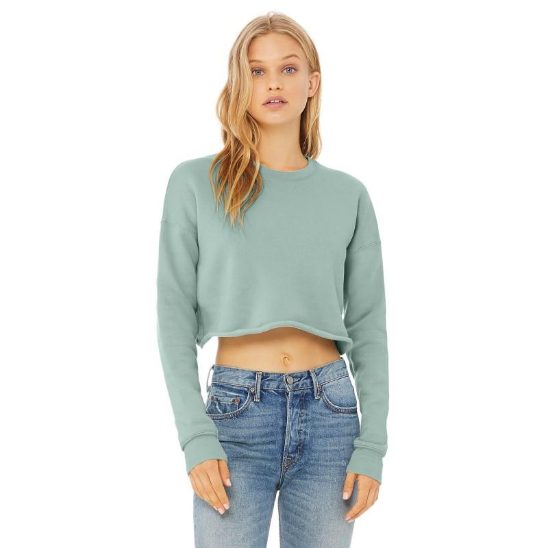 BE7503 - Sweat-shirt crop femme - ourlet brut et épaule tombante - coton peigné et polaire_0