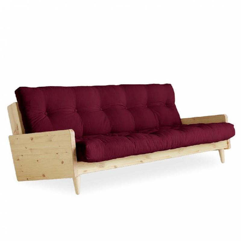 CANAPÉ 3 PLACES CONVERTIBLE INDIE STYLE SCANDINAVE FUTON BORDEAUX COUCHAGE 130*190 CM._0